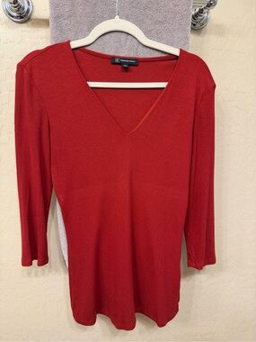 INC International Concepts Red V-Neck Long Sleeve Top